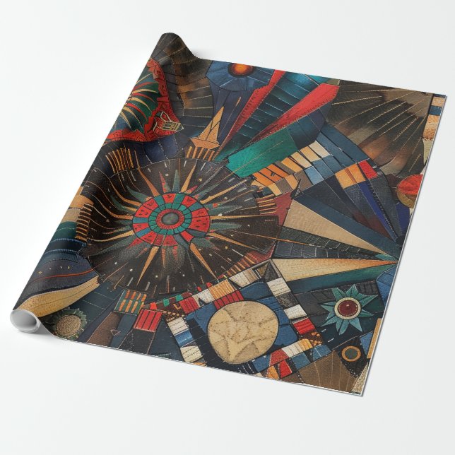Vibrant Teal "Ancient Indigenous Chronicles" Gift  Wrapping Paper (Unrolled)