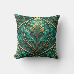 vibrant teal and gold floral pattern throw pillow