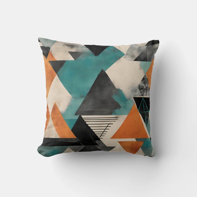 vibrant teal and mustard geometric pattern throw pillow (Front)
