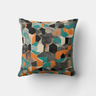 vibrant teal and mustard geometric pattern throw pillow
