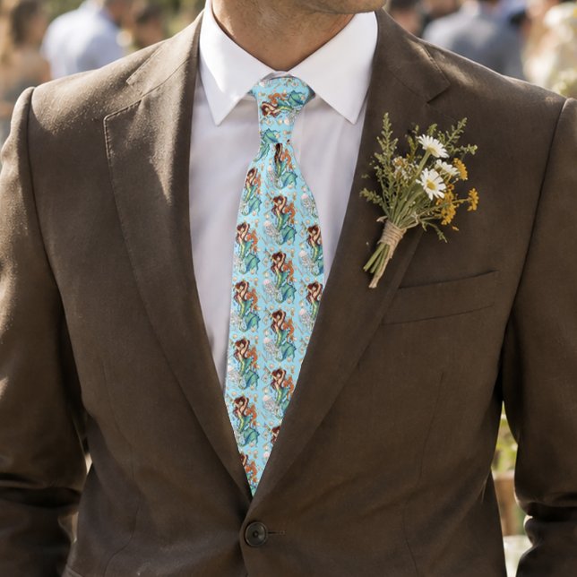 Vibrant Teal Fantasy Mermaid Illustration Tie (Creator Uploaded)