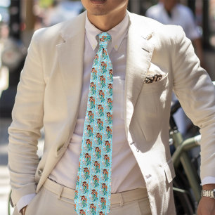 Vibrant Teal Fantasy Mermaid Illustration Tie
