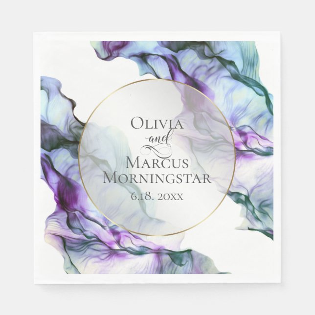 Vibrant Teal Indigo Abstract Watercolor  Ink Napkin (Front)
