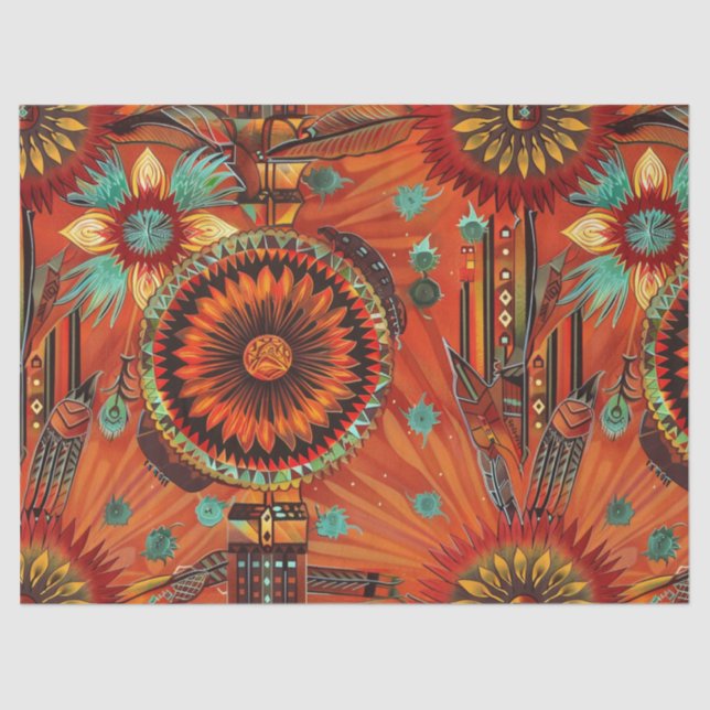 Vibrant Teal "Intricate Echoes" Pattern Tissue Pap Paper (Front)