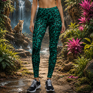 Vibrant Teal Metallic Leopard Print Leggings