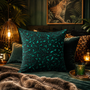 Vibrant Teal Metallic Leopard Print Throw Pillow