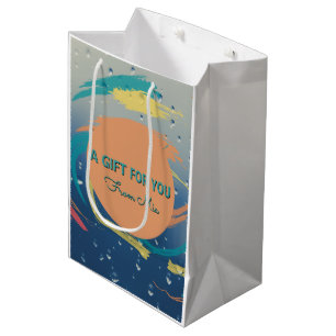 Vibrant Teal, Orange, Yellow & Coral Brushstroke Medium Gift Bag