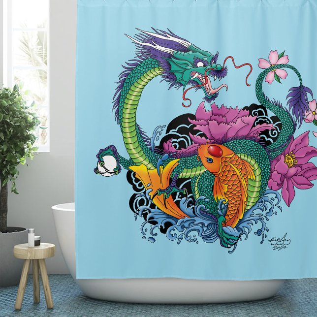 Vibrant Teal Oriental Koi Dragon Lotus Flower (Creator Uploaded)