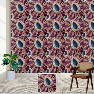 Vibrant Teal & Purple Geode Slice Pattern Tile