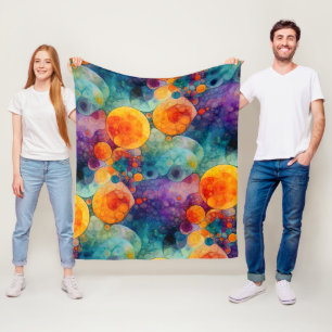 Vibrant Teal Purple Orange Fractal Art Pattern Fleece Blanket