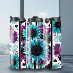 Vibrant Teal Purple Sunflowers  Thermal Tumbler