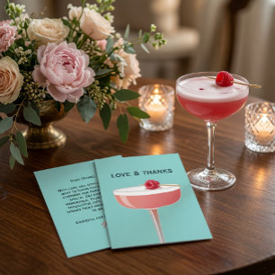 Vibrant Teal Raspberry Cocktail Love and Thanks Thank You Card