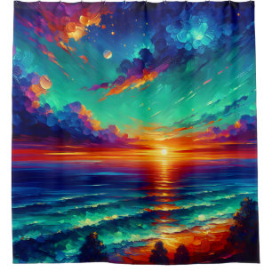 “Vibrant Teal Tides: Sunset Over Ocean”
