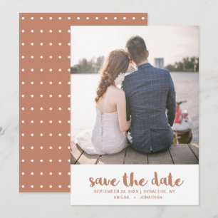 Vibrant Terracotta Orange Polka Dot Photo Wedding Save The Date