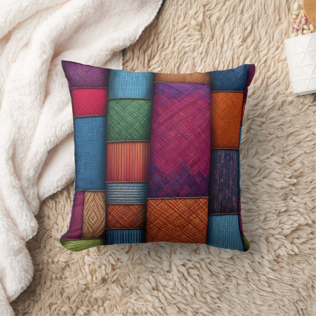 Vibrant textile patterns in vibrant colours throw pillow (Blanket)