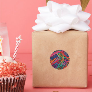 Vibrant Thread Chaos – Colourful Textile Art Print Classic Round Sticker
