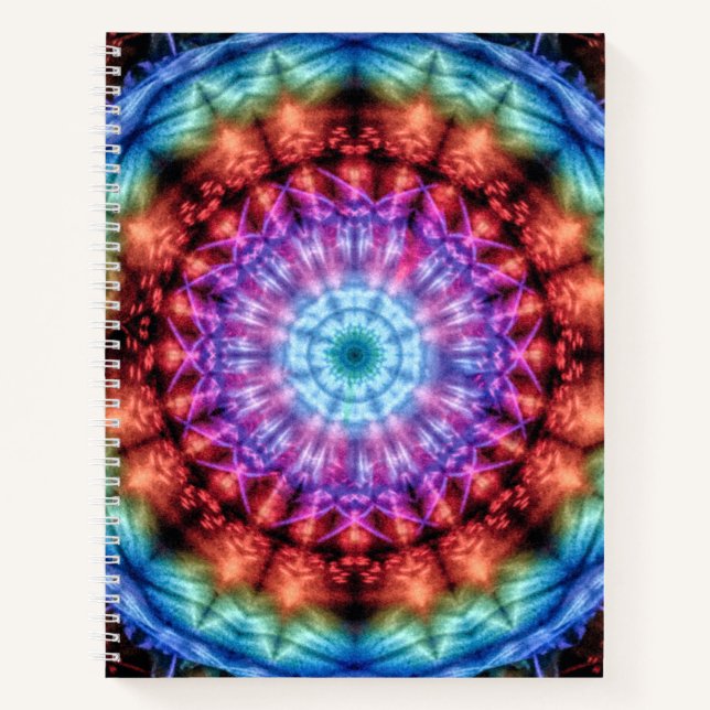 Vibrant Tie Dye Kaleidoscope Rainbow Mandala Notebook (Front)