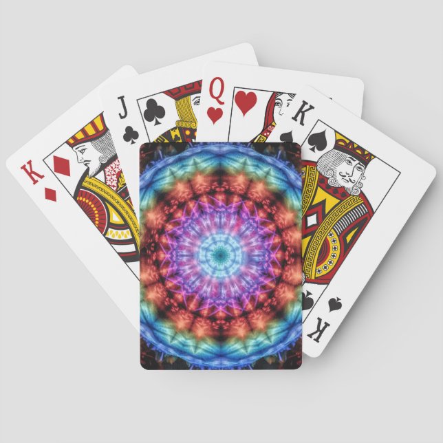 Vibrant Tie Dye Kaleidoscope Rainbow Mandala Playing Cards (Back)