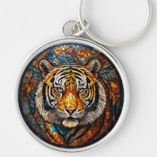 Vibrant Tiger Elegant Stained Glass Mosaic Keychain
