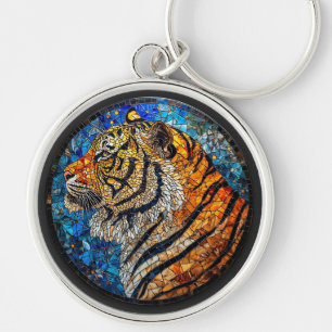 Vibrant Tiger Elegant Stained Glass Mosaic Keychain