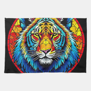 Vibrant Tiger Stained Glass Kitchen Towel