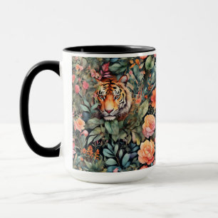 Vibrant tigers, flowers and foliage mug