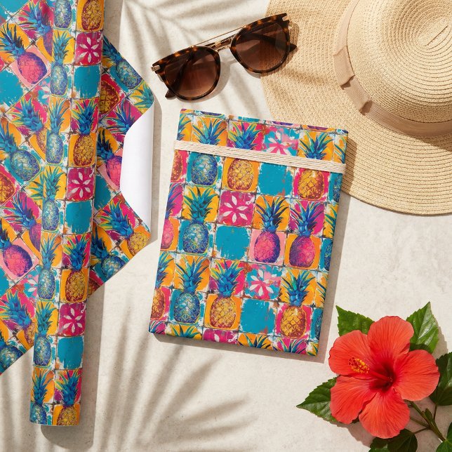 Vibrant Tile with Bold and Colourful Pineapples Wrapping Paper (Creator Uploaded)