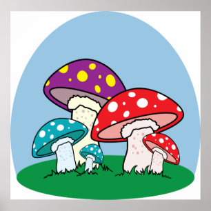 Vibrant Toadstool Mushroom Garden Poster