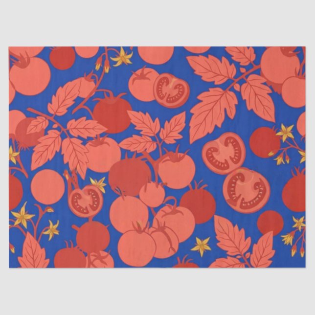 vibrant tomato pattern on blue background tissue paper (Front)