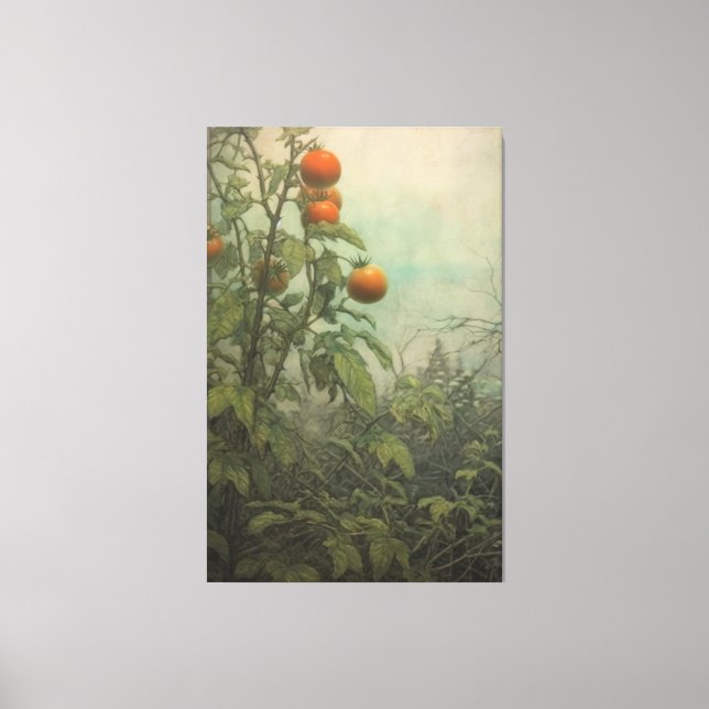 Vibrant Tomato Plant Garden Painting Canvas Print (Front)