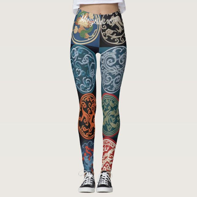 Vibrant Totems of the Mongolian Ethnic Group Leggings (Front)