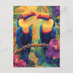 Vibrant Toucan PaintingTropical Birds in Paradise Holiday Postcard