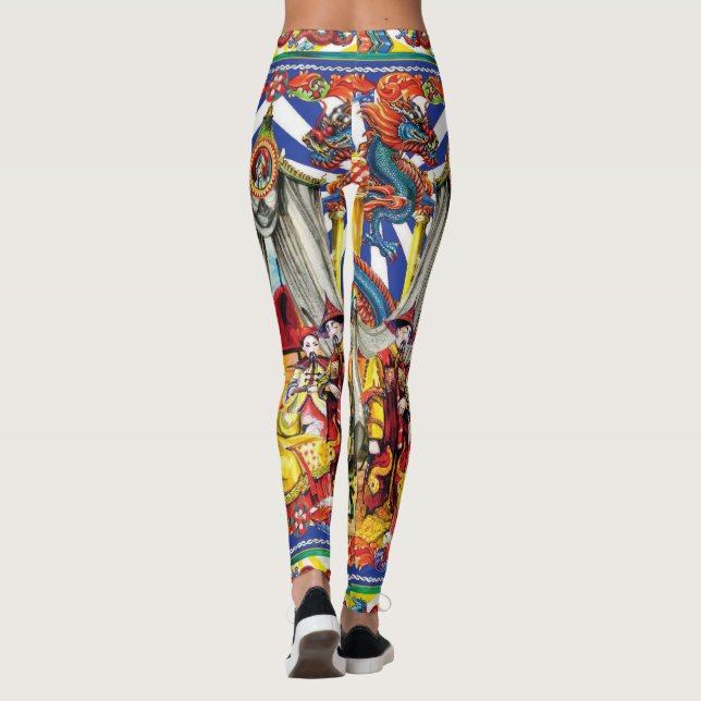 Vibrant Traditional Asian Dragon & Folk Art Design Leggings (Back)