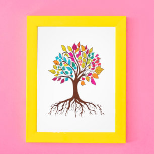 Vibrant Tree of Life: Roots and colourful leaves Photo Print