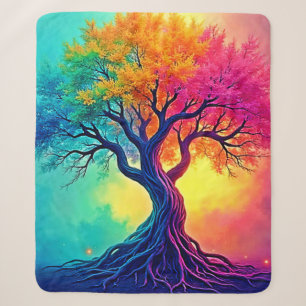 Vibrant Tree of Life: Roots of Hope Sherpa Blanket