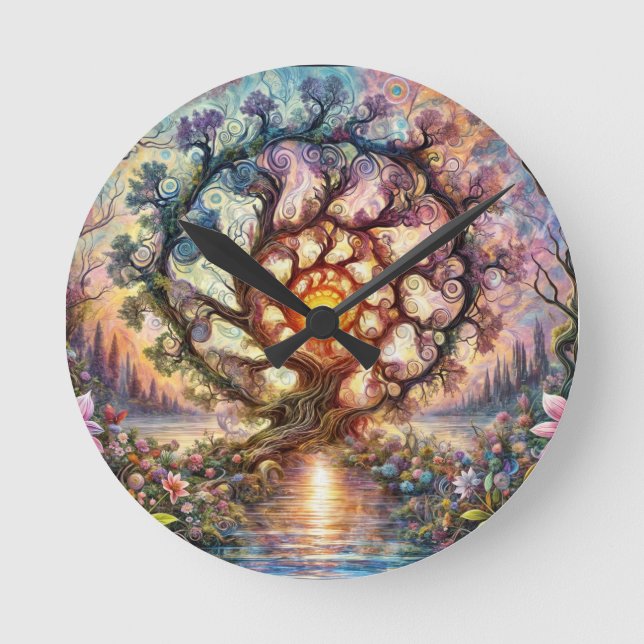 vibrant tree round clock (Front)