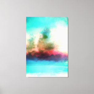 Vibrant Trees Clouds River Landscape Abstract Canvas Print