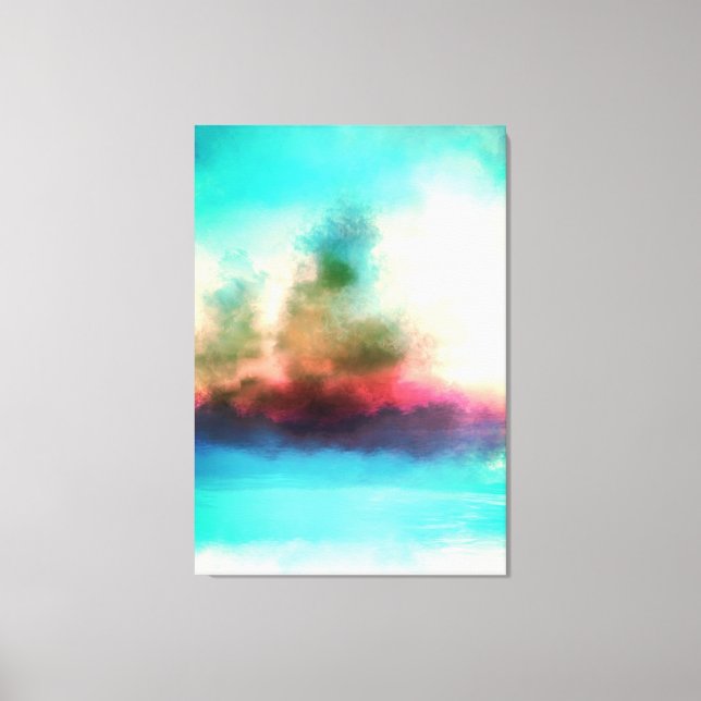 Vibrant Trees Clouds River Landscape Abstract Canvas Print (Front)