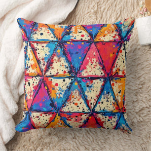 Vibrant Triangle Splatter Art Throw Pillow