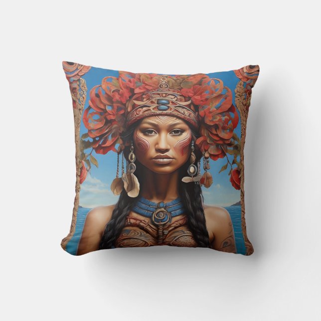Vibrant Tribal Fusion Art Throw Pillow (Front)