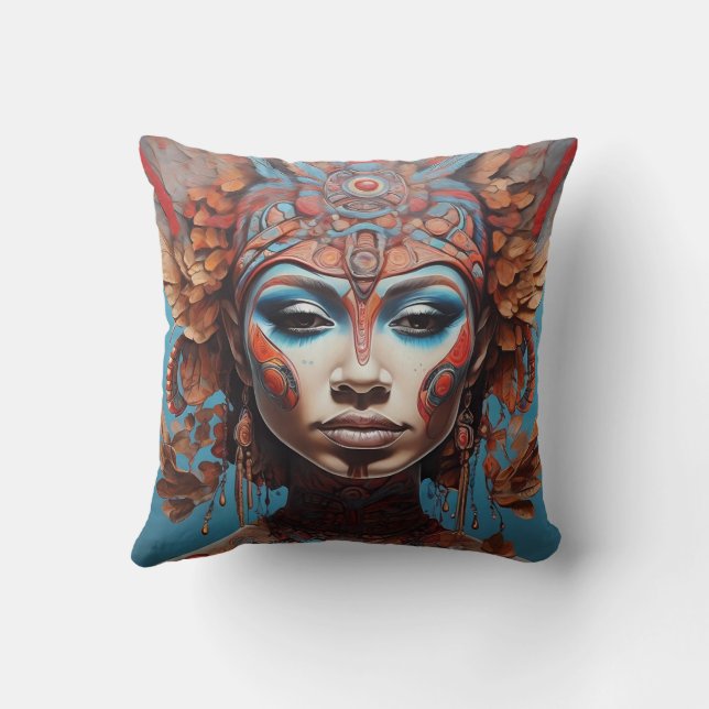 Vibrant Tribal Fusion Art Throw Pillow (Back)
