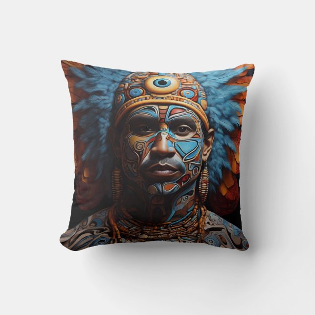 Vibrant Tribal Fusion Art Throw Pillow (Front)