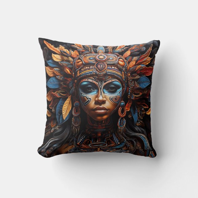 Vibrant Tribal Fusion Art Throw Pillow (Front)