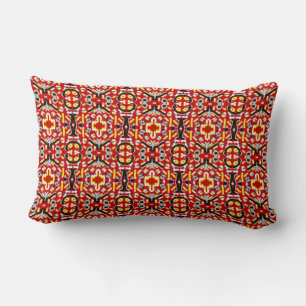 Vibrant Tribal Fusion Geometric Symmetry Pattern Lumbar Pillow