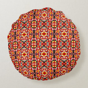 Vibrant Tribal Fusion Geometric Symmetry Pattern Round Pillow
