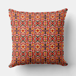 Vibrant Tribal Fusion Geometric Symmetry Pattern Throw Pillow