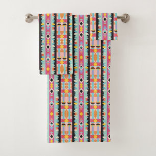 Vibrant Tribal-Inspired Design Pattern mix Bath Towel Set