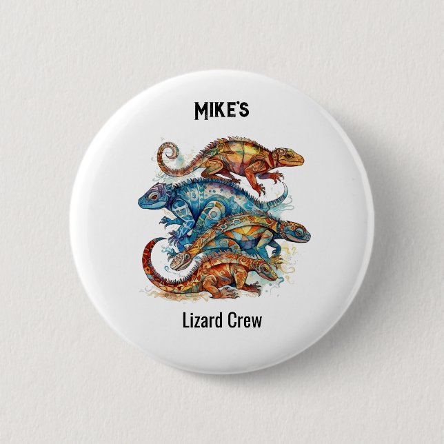  Vibrant Tribal Lizard Totem, custom 2 Inch Round Button (Front)
