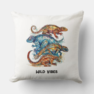  Vibrant Tribal Lizard Totem, custom Throw Pillow