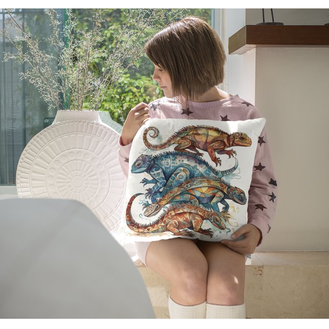  Vibrant Tribal Lizard Totem Throw Pillow (Creator Uploaded)